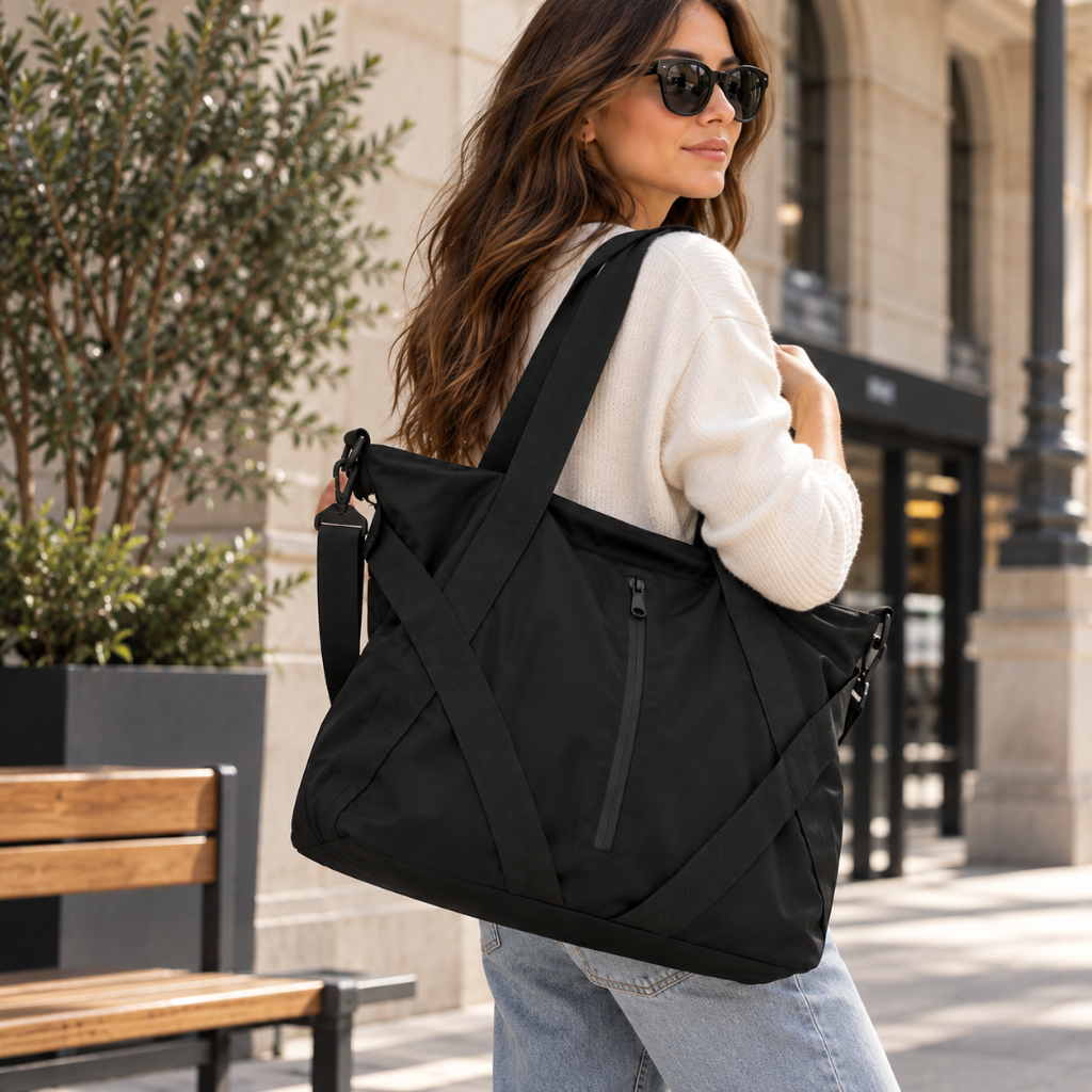 Tote Bag Femme et Homme en Nylon, Grande Capacité, Zippé avec Bandoulière 3