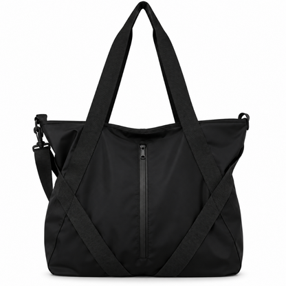 Tote Bag Femme et Homme en Nylon, Grande Capacité, Zippé avec Bandoulière Noir