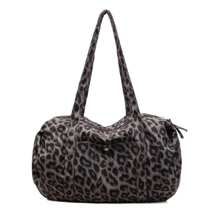 Tote Bag Léopard Femme Marron ou Gris, Tissu Souple, Zippé Gris