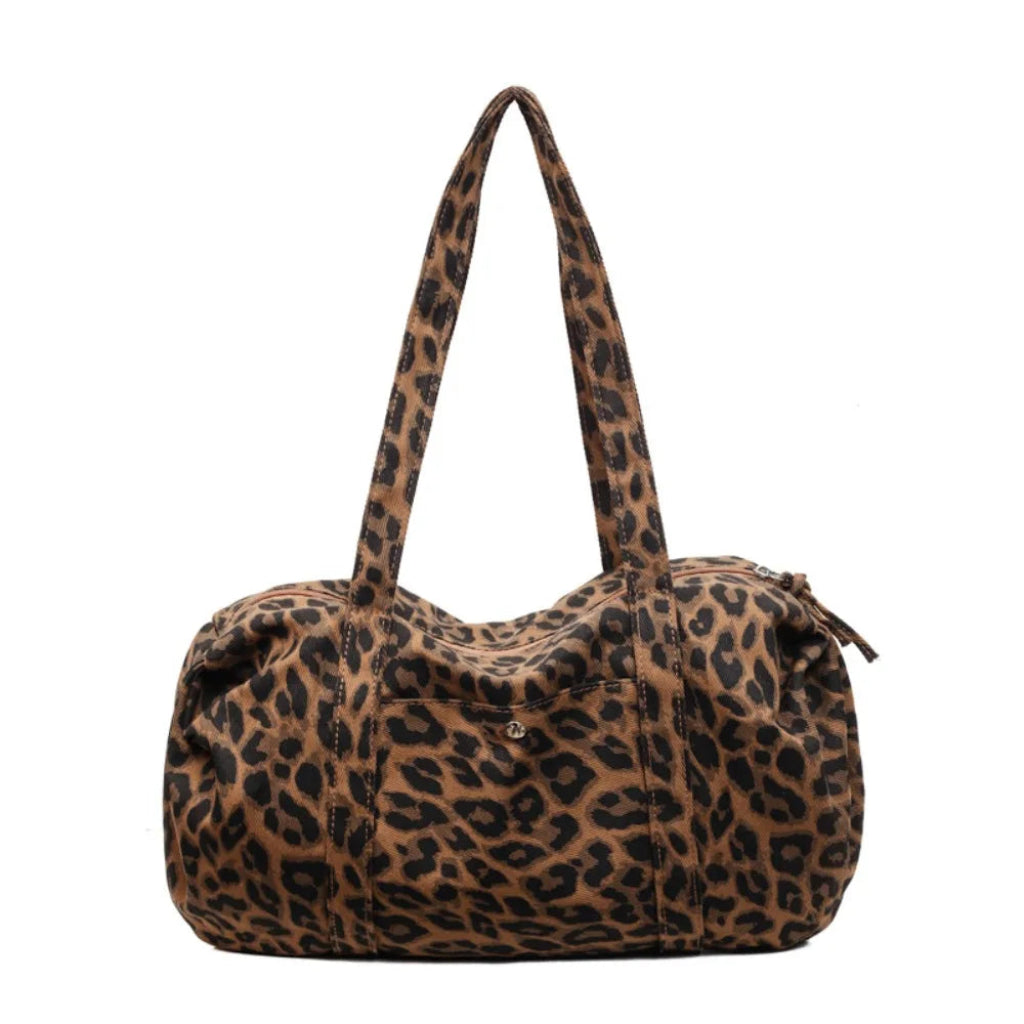 Tote Bag Léopard Femme Marron ou Gris, Tissu Souple, Zippé Marron Clair