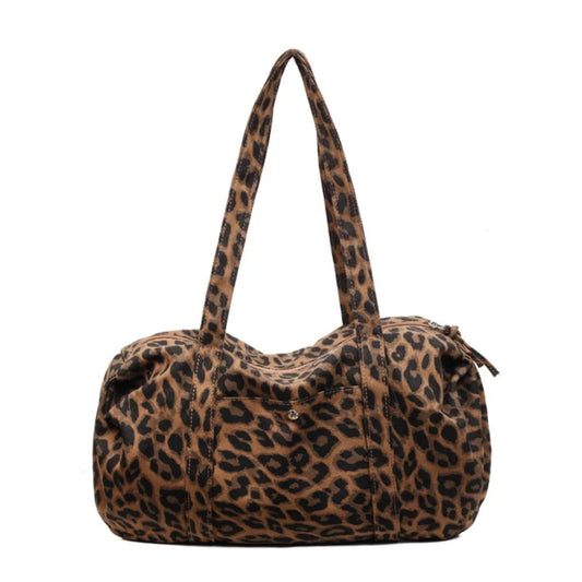 Tote Bag Léopard Femme Marron ou Gris, Tissu Souple, Zippé Marron Clair