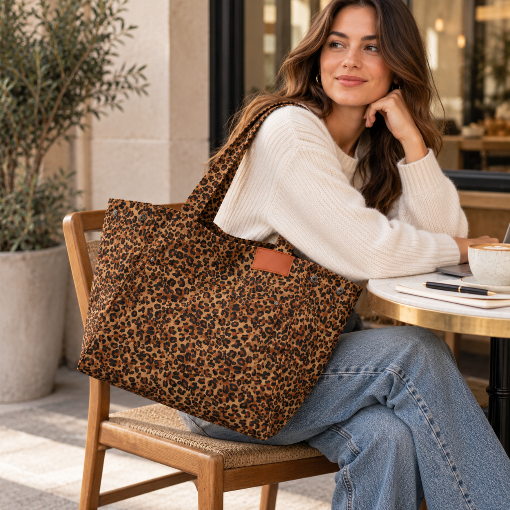 Tote Bag Léopard Femme, Toile Vintage Grande Capacité 2