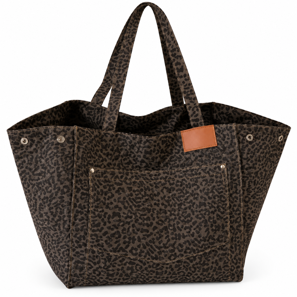 Tote Bag Léopard Femme, Toile Vintage Grande Capacité Gris