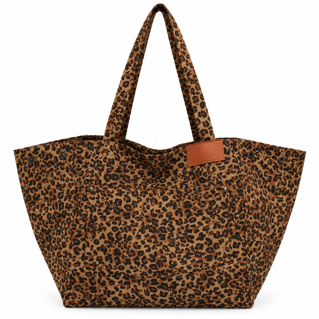 Tote Bag Léopard Femme, Toile Vintage Grande Capacité Marron