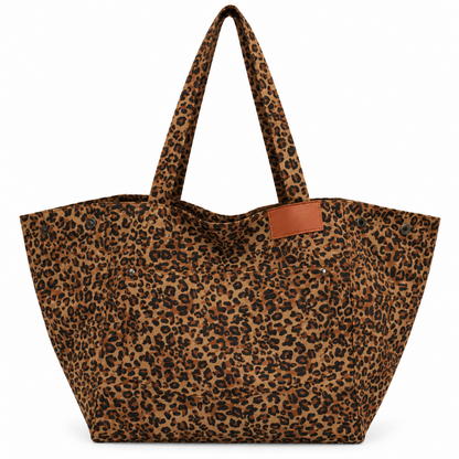Tote Bag Léopard Femme, Toile Vintage Grande Capacité Marron
