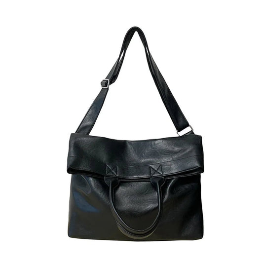 Totebag Homme à Rabat Simili Cuir avec Bandoulière, Grande Capacité Noir
