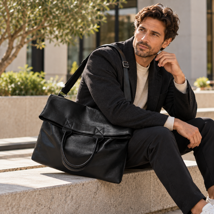 Totebag Homme à Rabat Simili Cuir avec Bandoulière, Grande Capacité Noir 3