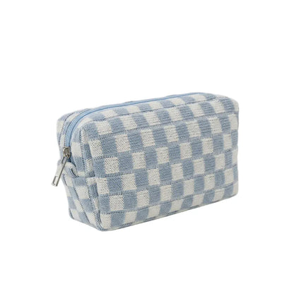 Trousse de Toilette Femme à Carreaux Vichy Bleu – Pochette de Voyage en Coton Doux et Élégant