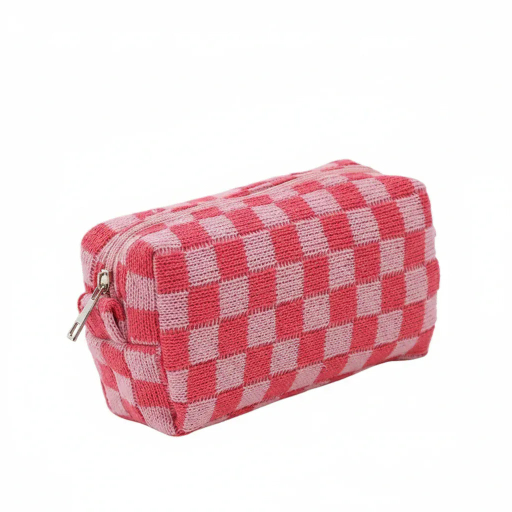 Trousse de Toilette Femme à Carreaux Vichy Rouge – Pochette de Voyage en Coton Doux et Élégant