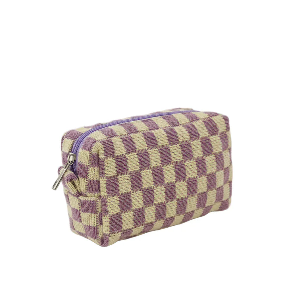 Trousse de Toilette Femme à Carreaux Vichy Violet – Pochette de Voyage en Coton Doux et Élégant