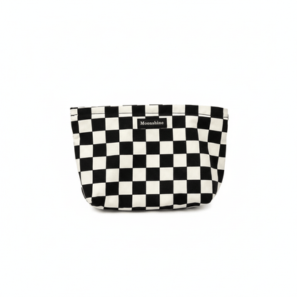 Trousse de Toilette Femme Damier Noir & Blanc Grande Capacité - Pochette Cosmétique Portable Multifonction