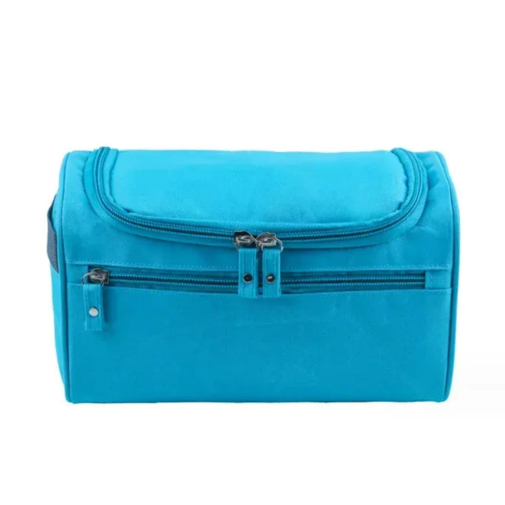 Trousse de Toilette Femme Double Compartiment en Oxford Bleu Clair– Grande Capacité, Organisateur Cosmétique