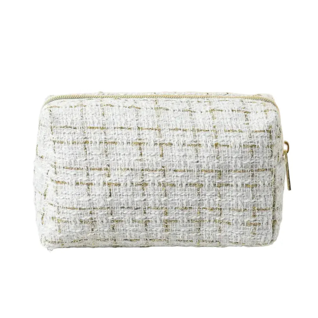 Trousse de Toilette Femme Fashion en Tweed Blanc - Grande Capacité Voyage & Quotidien