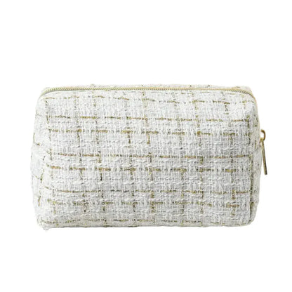Trousse de Toilette Femme Fashion en Tweed Blanc - Grande Capacité Voyage & Quotidien