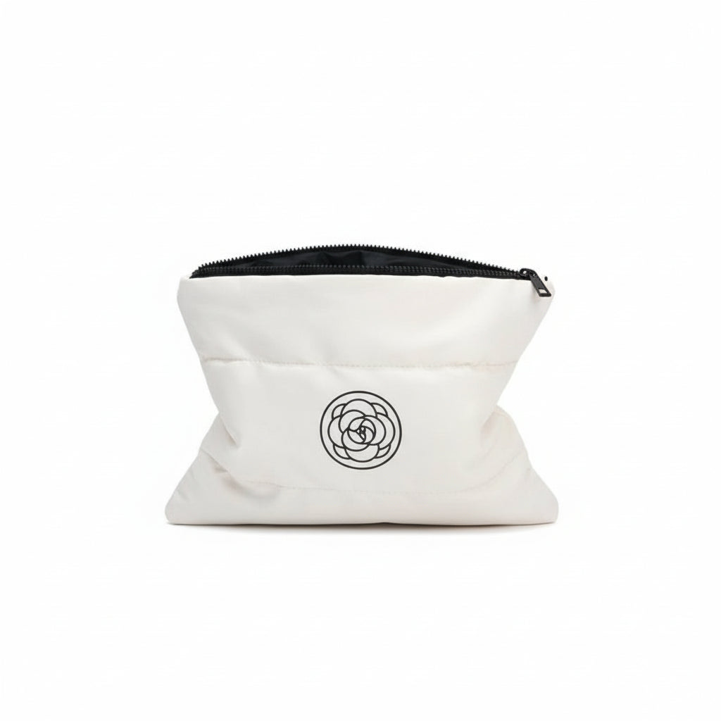 Trousse de Toilette Femme Matelassée Beige Double Compartiment