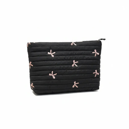 Trousse de Toilette Femme Matelassée avec Broderies Nœuds Noir