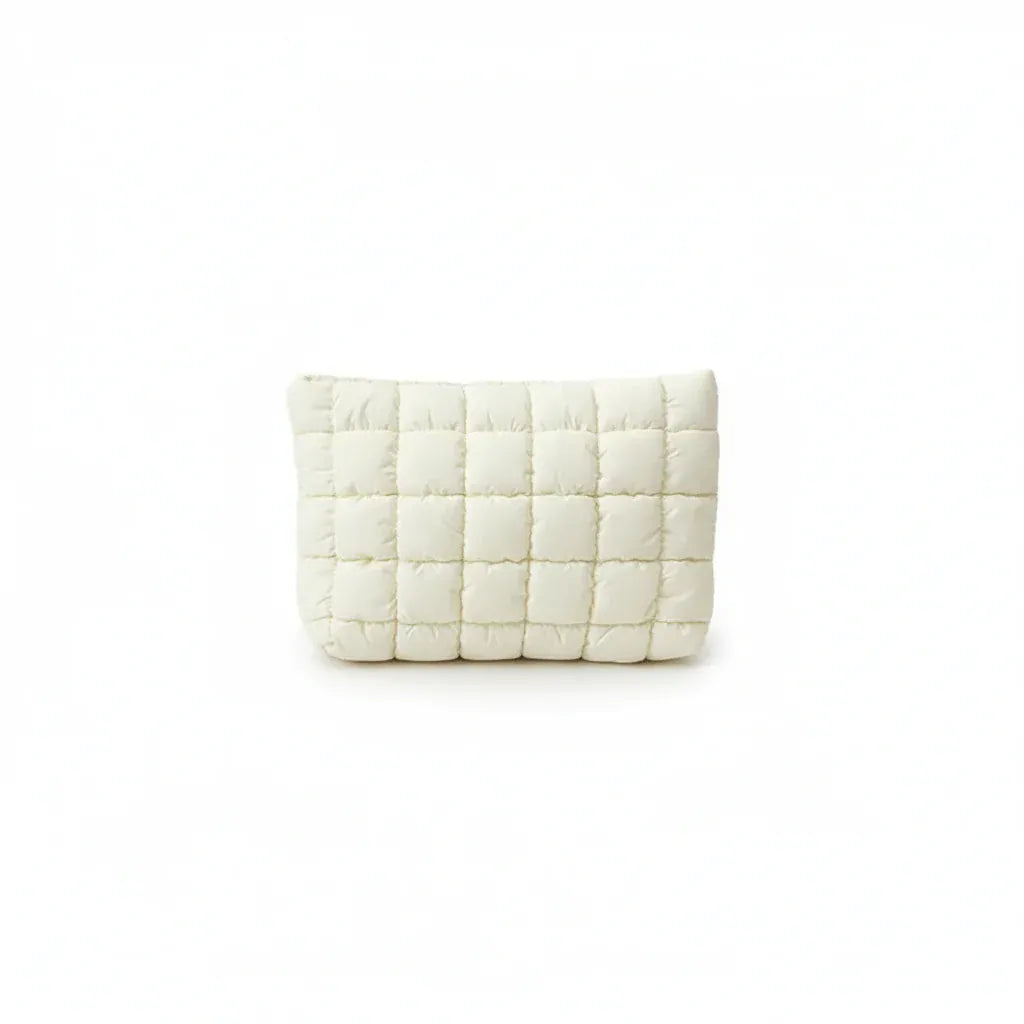 Trousse de Toilette Femme Matelassée en Coton Blanc – Organisateur Élégant pour Cosmétiques et Hygiène