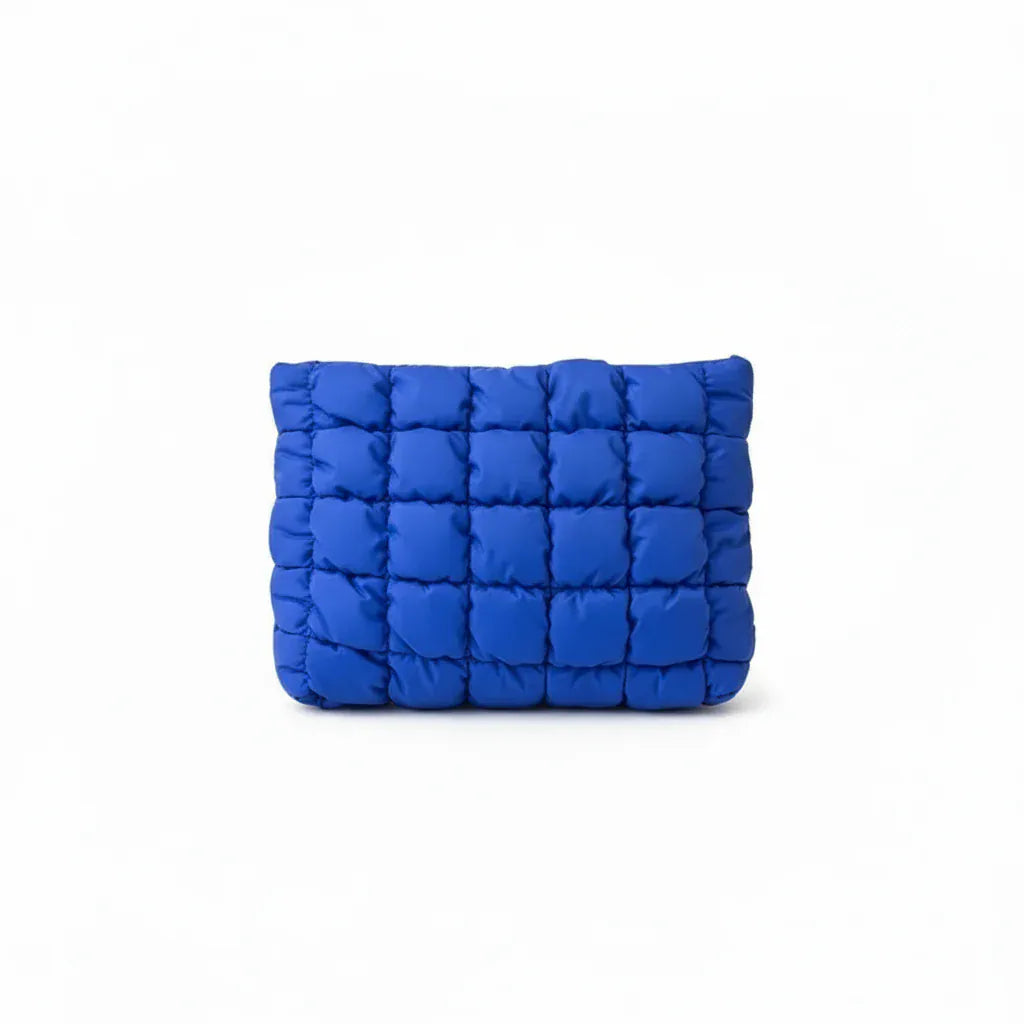 Trousse de Toilette Femme Matelassée en Coton Bleu – Organisateur Élégant pour Cosmétiques et Hygiène