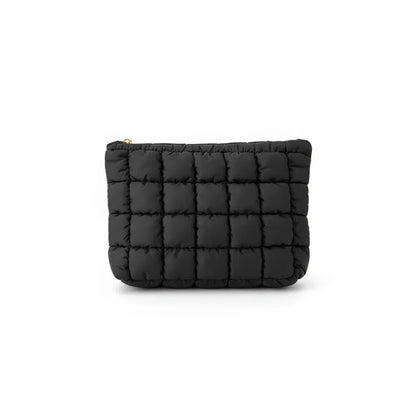 Trousse de Toilette Femme Matelassée en Coton Noir – Organisateur Élégant pour Cosmétiques et Hygiène