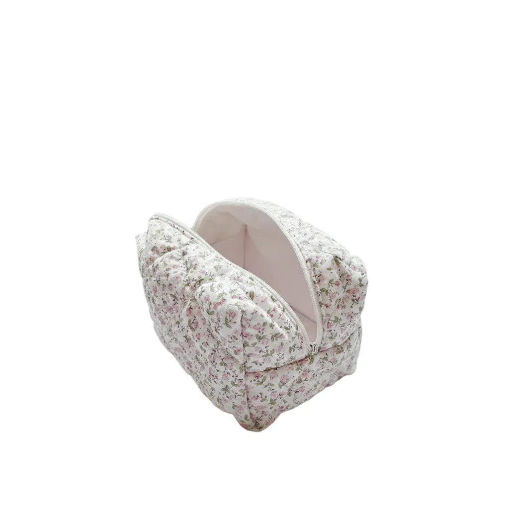 Trousse de Toilette Femme  Matelassée rose – Motifs Floraux, Grande Capacité pour Cosmétiques et Voyage