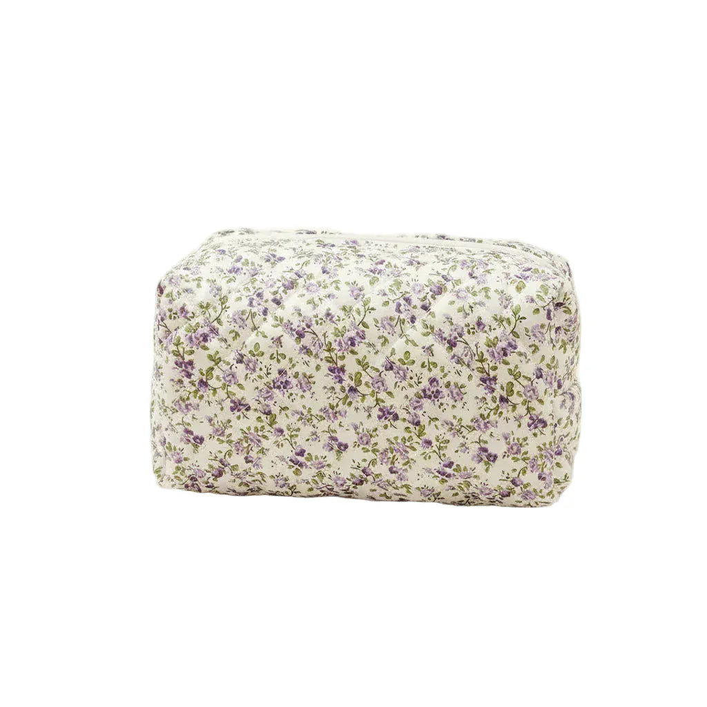 Trousse de Toilette Femme  Matelassée violet – Motifs Floraux, Grande Capacité pour Cosmétiques et Voyage 