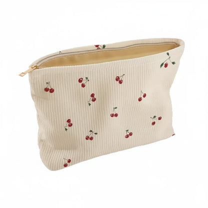 Trousse de Toilette Femme – Velours Côtelé Cerises