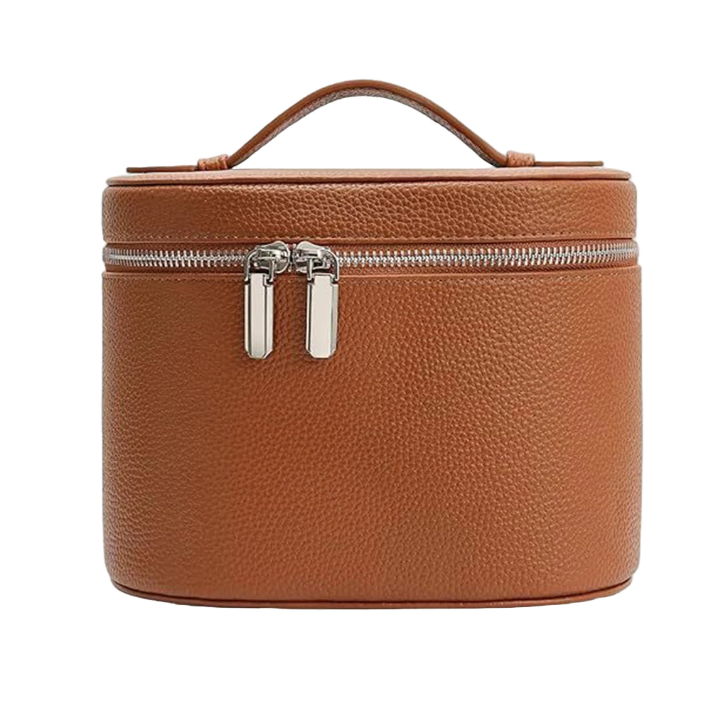 Trousse de Toilette Femme en Cuir PU Marron – Rangement Chic et Pratique