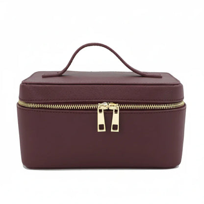 Trousse de Toilette Femme en Cuir Saffiano Burgandy  – Élégante, Pratique et Idéale pour le Voyage et le Maquillage