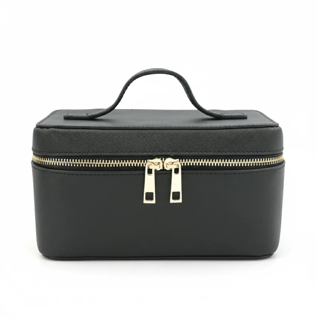 Trousse de Toilette Femme en Cuir Saffiano Noir  – Élégante, Pratique et Idéale pour le Voyage et le Maquillage