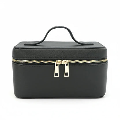 Trousse de Toilette Femme en Cuir Saffiano Noir  – Élégante, Pratique et Idéale pour le Voyage et le Maquillage
