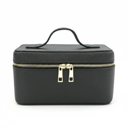 Trousse de Toilette Femme en Cuir Saffiano Noir  – Élégante, Pratique et Idéale pour le Voyage et le Maquillage
