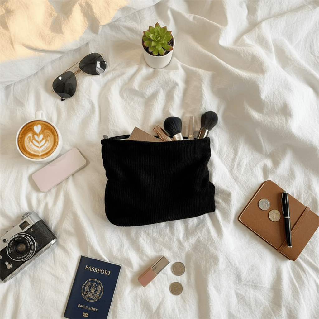 Trousse de Toilette Femme en Velours Côtelé – Organisateur Maquillage & Cosmétique