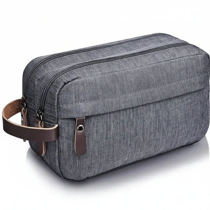 Trousse de Toilette Homme Grande Capacité en Oxford Gris – Double Compartiment Imperméable