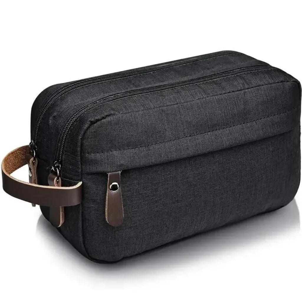 Trousse de Toilette Homme Grande Capacité en Oxford Noir – Double Compartiment Imperméable