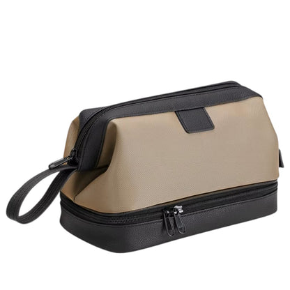 Trousse de Toilette Homme Imperméable Beige Foncé Double Compartiment – Grande Capacité, Séparation Sec/Humide