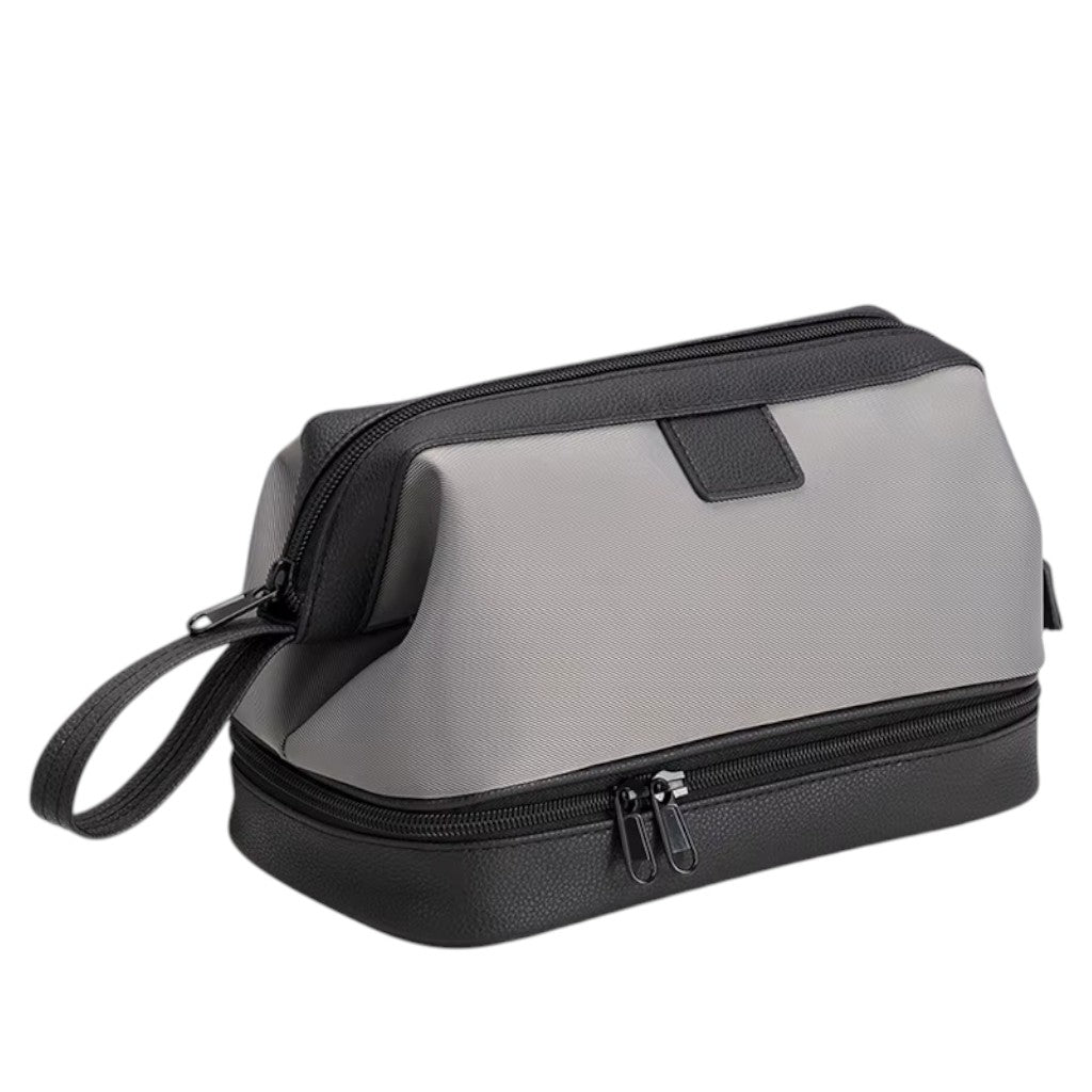 Trousse de Toilette Homme Imperméable Gris Double Compartiment – Grande Capacité, Séparation Sec/Humide