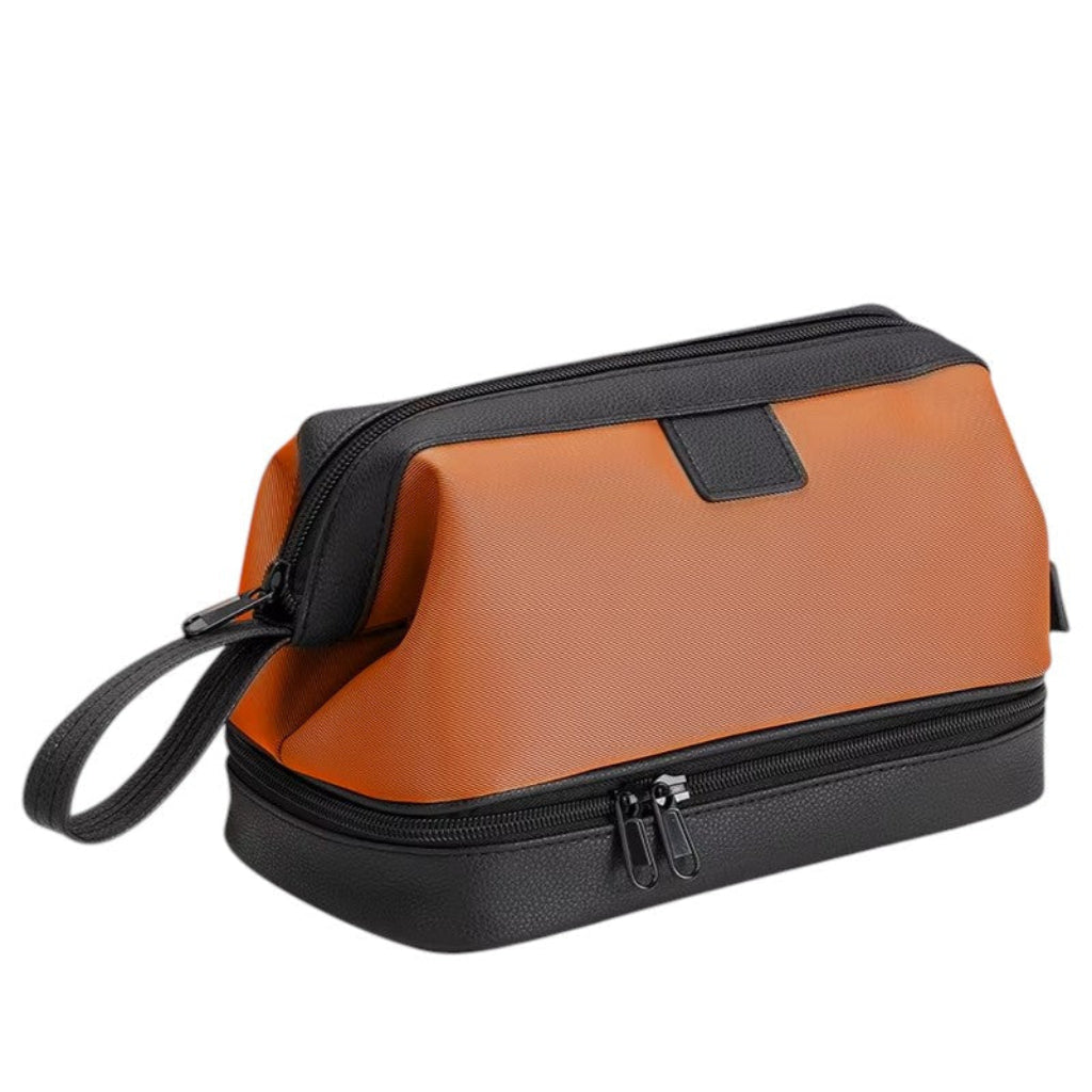 Trousse de Toilette Homme Imperméable Marron Double Compartiment – Grande Capacité, Séparation Sec/Humide