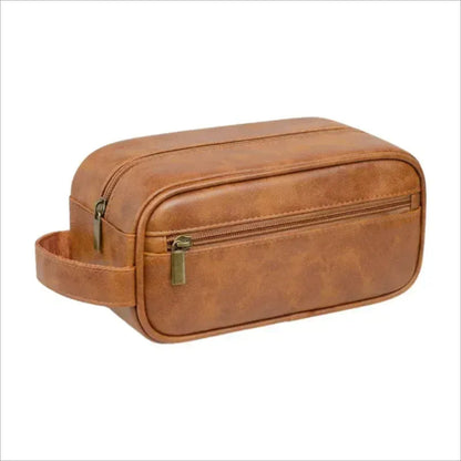 Trousse de Toilette Homme Premium en Similicuir Marron Clair Modèle A – Voyage, Organisation et Élégance