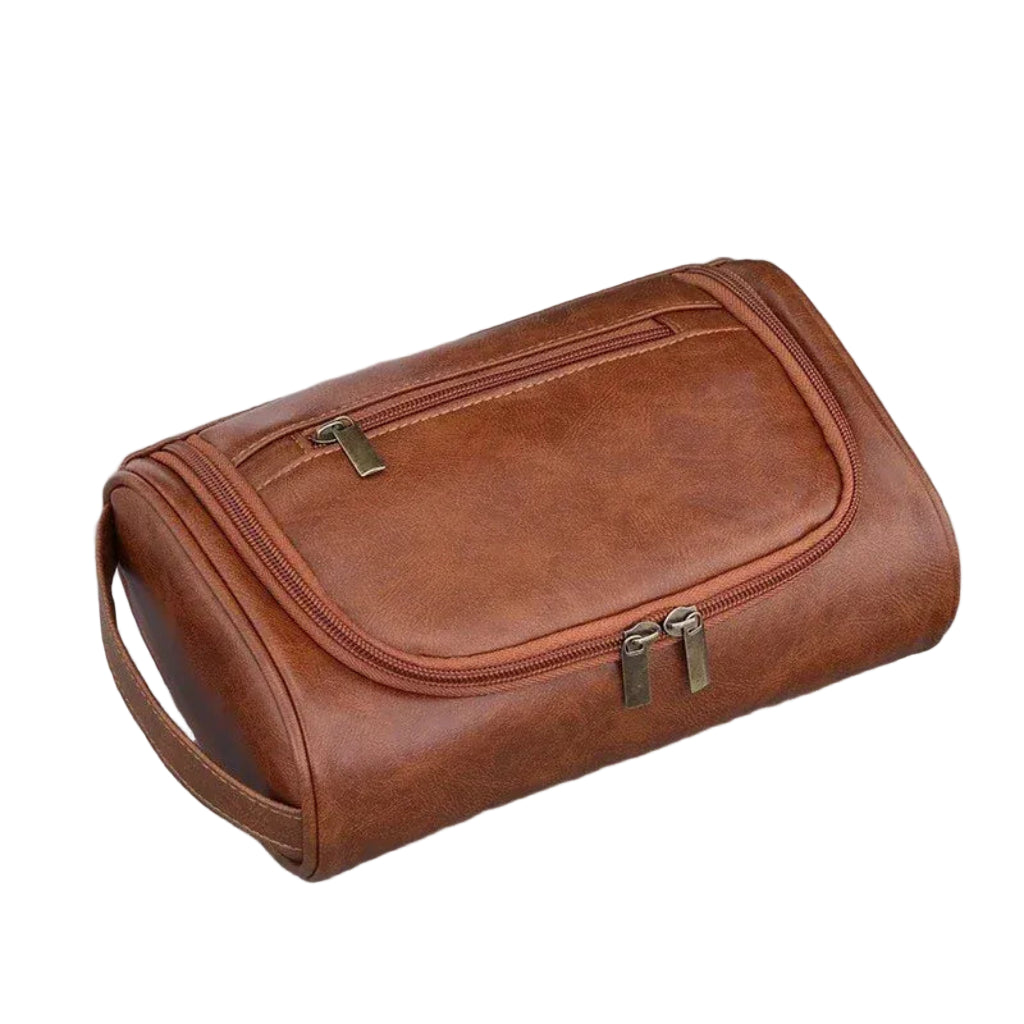 Trousse de Toilette Homme Premium en Similicuir Marron Foncé Modèle A – Voyage, Organisation et Élégance