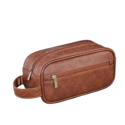 Trousse de Toilette Homme Premium en Similicuir Marron Foncé Modèle B – Voyage, Organisation et Élégance