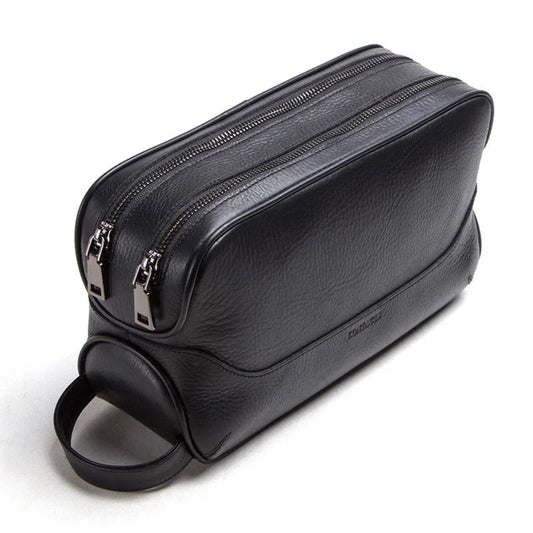 Trousse de Toilette Homme en Cuir Véritable Crazy Horse Noir – Vintage, Élégante et Pratique pour Voyage ou Maison