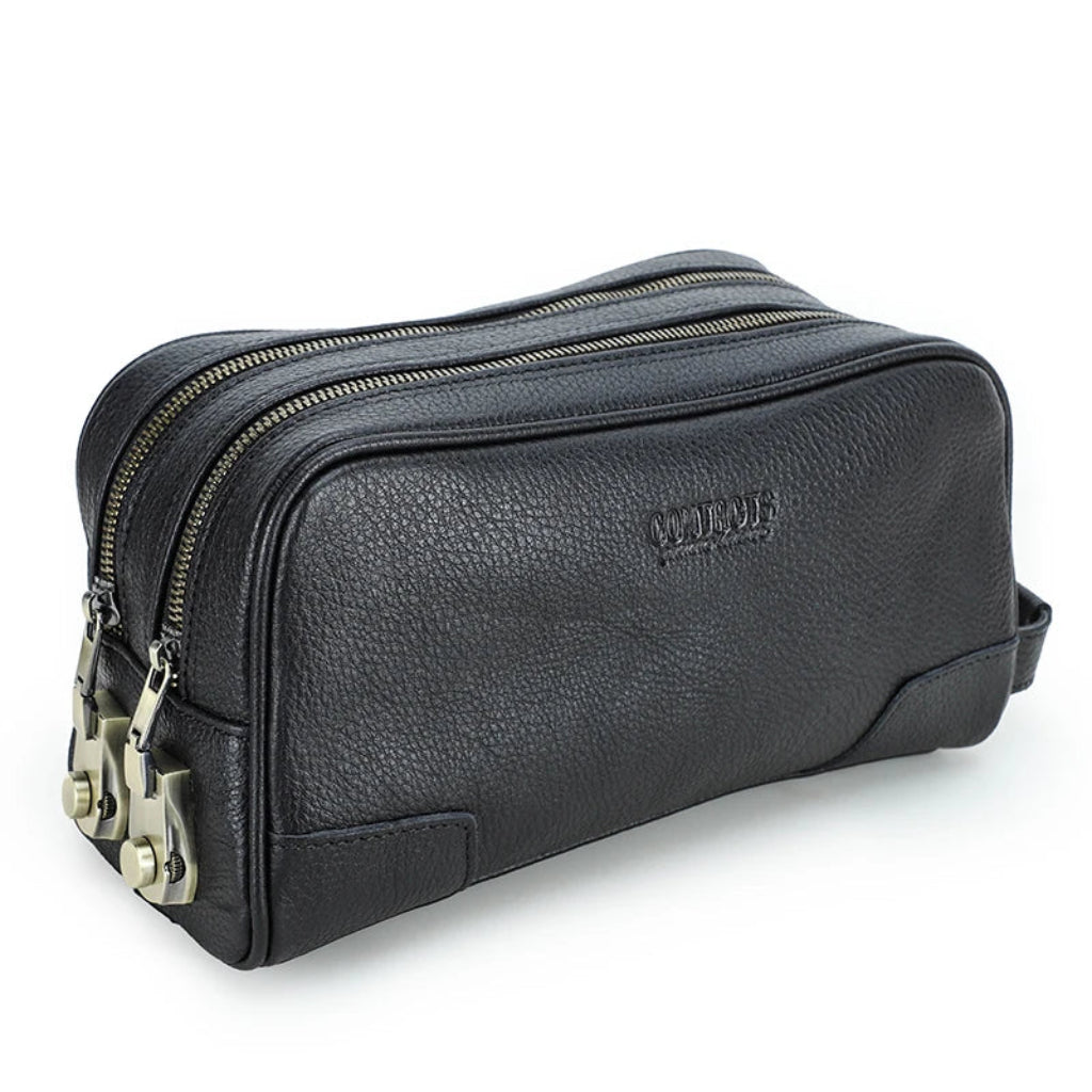 Trousse de Toilette Homme en Cuir Véritable Noir – Double Compartiment, Grande Capacité, Idéale pour la Maison et le Voyage 