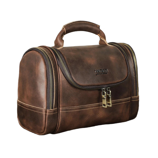 Trousse de Toilette Homme en Cuir Véritable – Voyage, Rasage et Cosmétique, Grande Capacité, Style Rétro