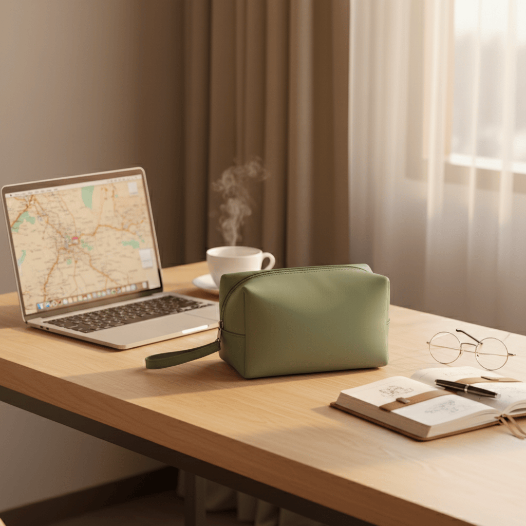 Trousse de toilette femme coréenne vert – Étanche et élégante pour maquillage et accessoires bureau.