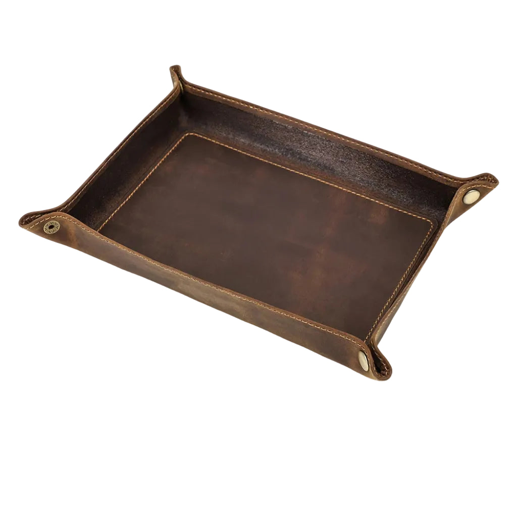 Vide-Poche En Cuir Véritable Pliable | Rangement Bureau & Entrée 21,5 x 16 x 4 cm