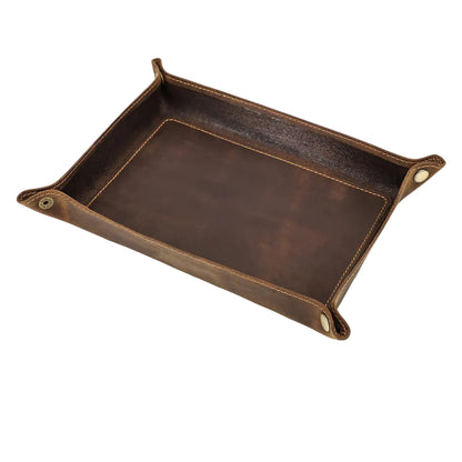Vide-Poche En Cuir Véritable Pliable | Rangement Bureau & Entrée 21,5 x 16 x 4 cm