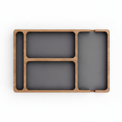 Vide-Poche en Bois Noyer — 4 Compartiments pour Bureau et Entrée