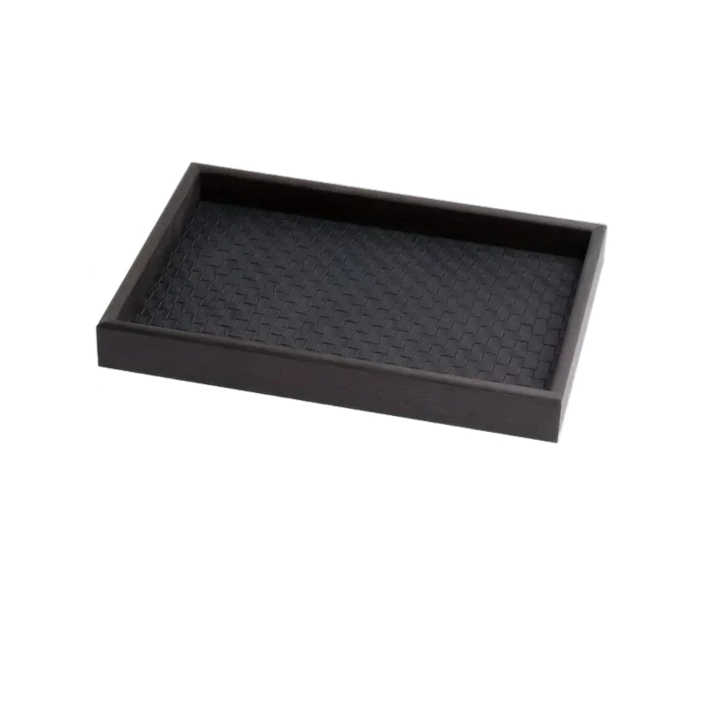 Vide-Poches Décoratif en Cuir PU Tressé & Bois Noir