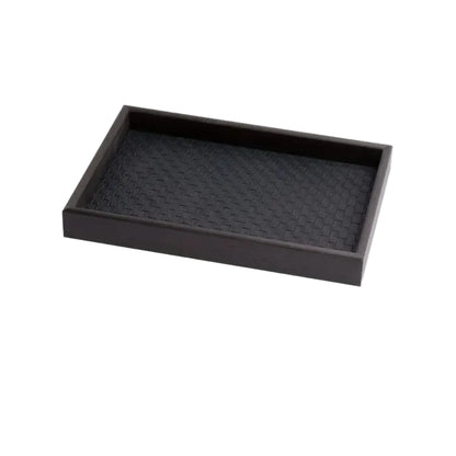 Vide-Poches Décoratif en Cuir PU Tressé & Bois Noir
