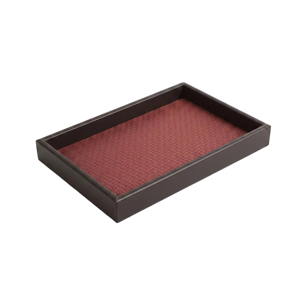 Vide-Poches Décoratif en Cuir PU Tressé & Bois Rouge